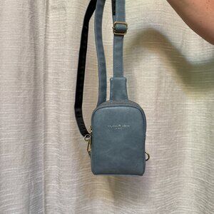 Inicat "Un Jour de Dance" Denim Blue Vegan Leather Crossbody Bag - Adjustable St